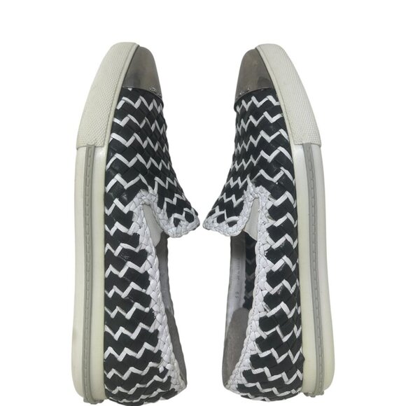 Rare Miu Miu Black & White Woven Leather Metal Cap Toe Slip On Sneakers Size 9 - Picture 7 of 14
